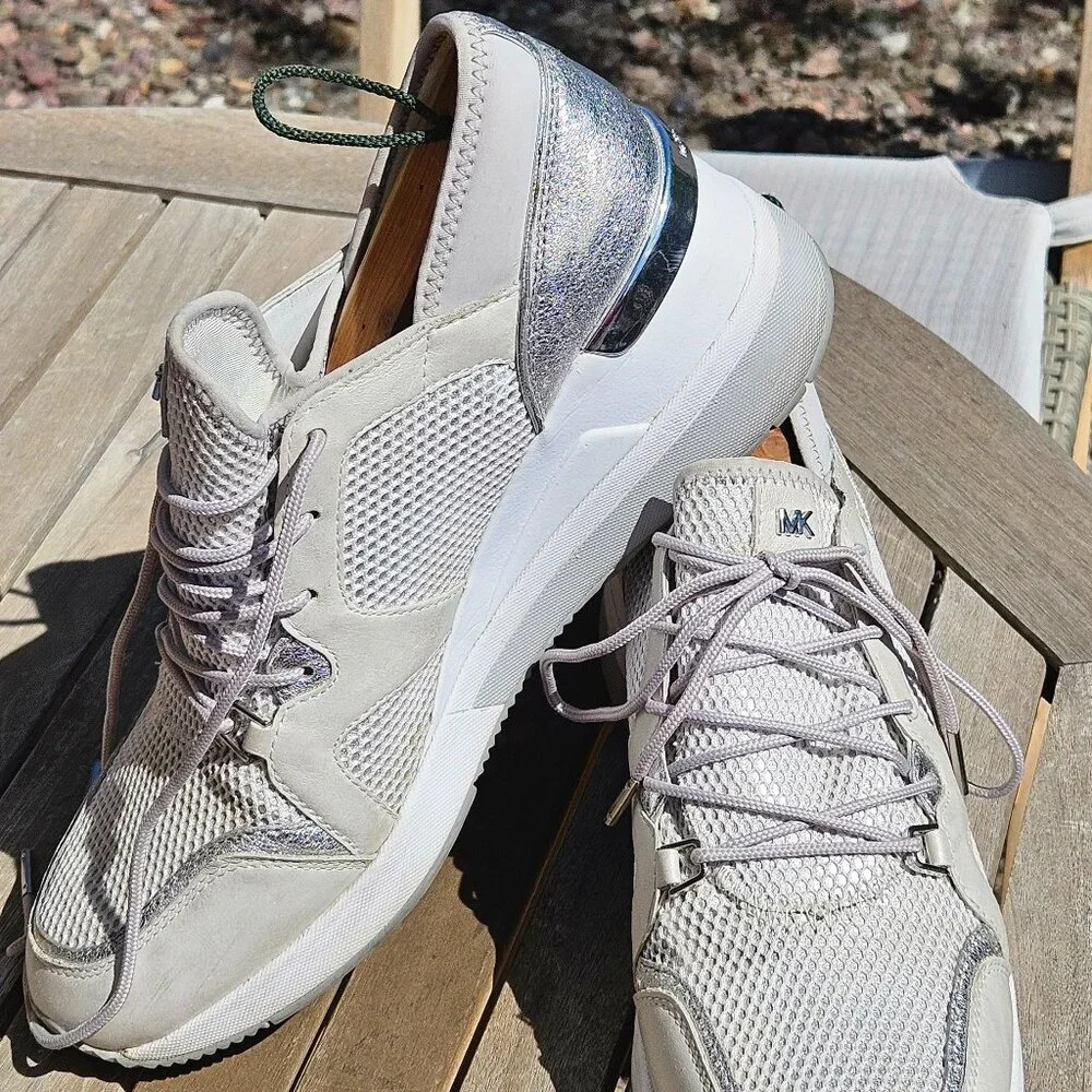Michael Kors Liv Trainer Wedge White and Silver sneakers Size 10